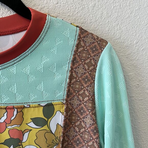 Free People Beach Jesse Surf Rashie Size L Long Sleeve Swim Top Patchwork Floral - Picture 3 of 15